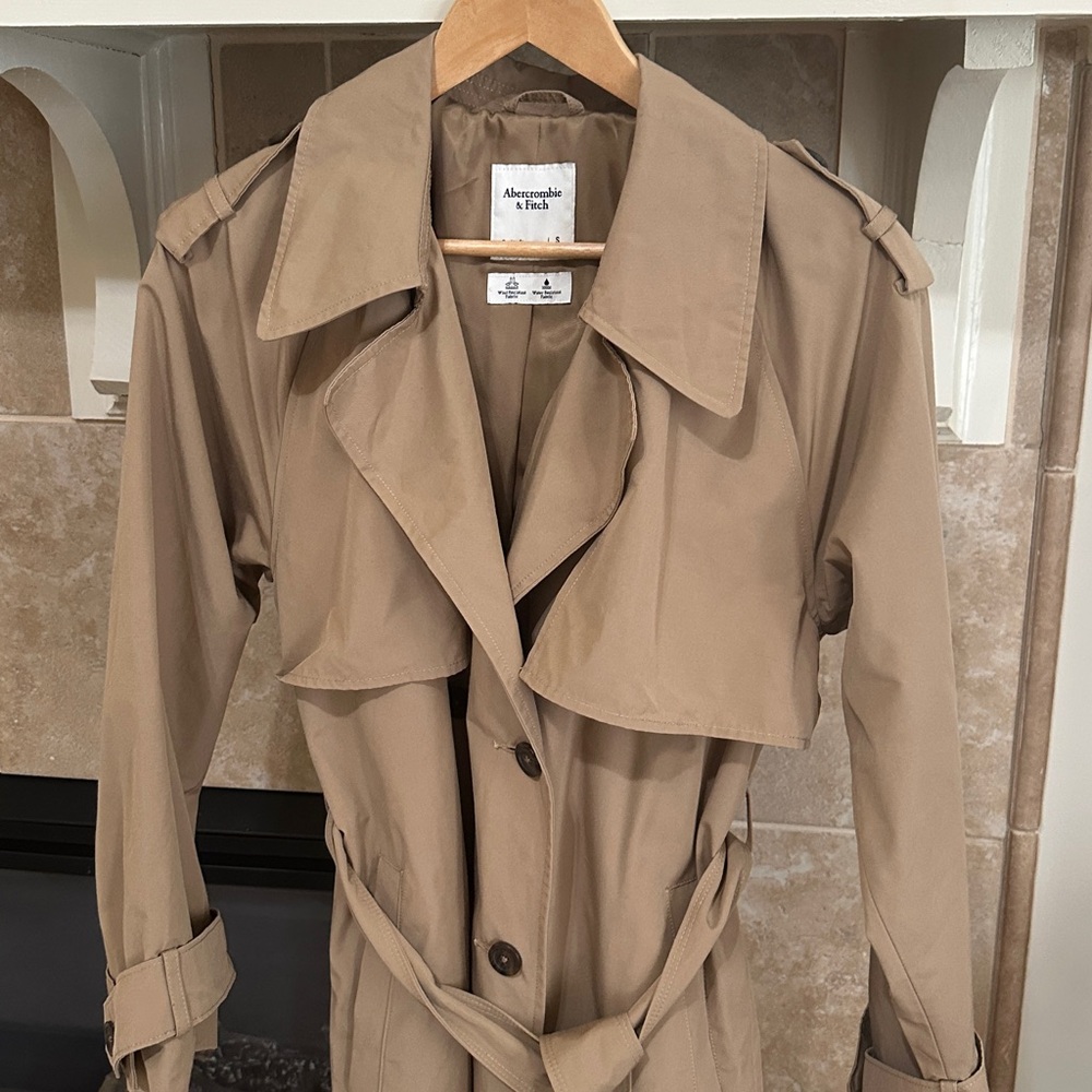 Abercrombie & Fitch Classic Camel Belted Trench Coat/ Drape Front Trench - Picture 3 of 7